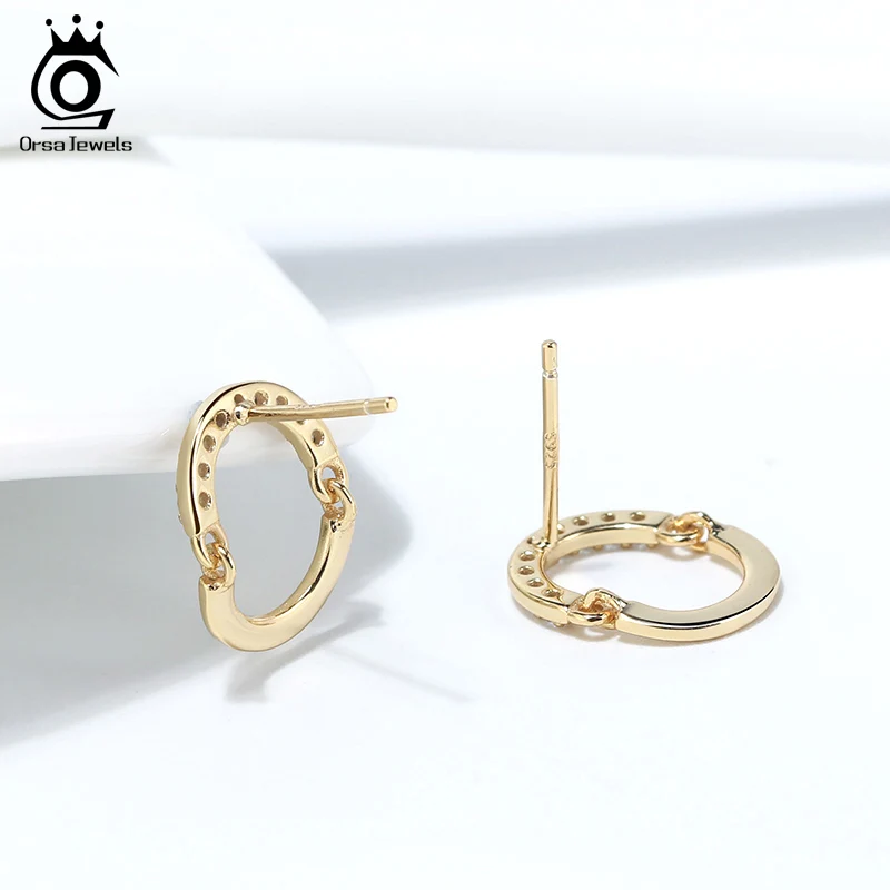 ORSA JEWELS, новинка 925, круглые серьги-гвоздики для женщин, Стерлинговое Серебро, циркон, Легкие круглые серьги для женщин, хорошее ювелирное изделие, SE208