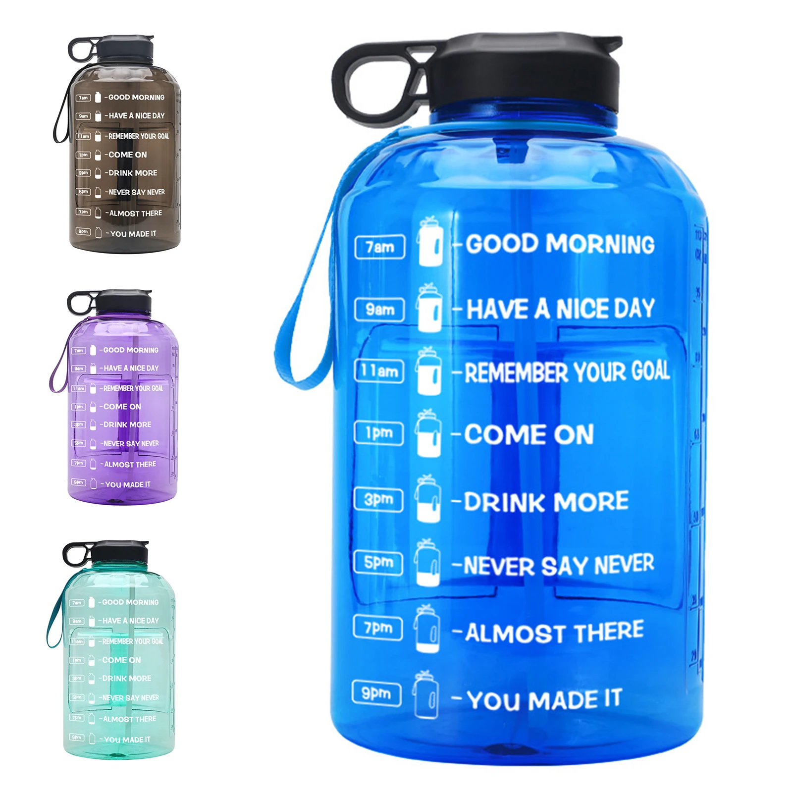Leakproof Straw Lid BPA Free Water Jug with Motivational Time Marker & Phone Holder Handle to Remind You Drink Enough Water Throughout The Day for Goals BuildLife 1 Gallon Water Bottle 