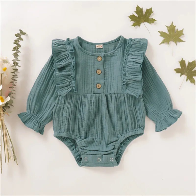 Emmababy 0-24M Newborn Toddler Infant Baby Girl Clothes Solid Ruffle Long Sleeve Romper Soft Jumpsuit Outfit Sunsuit Clothing