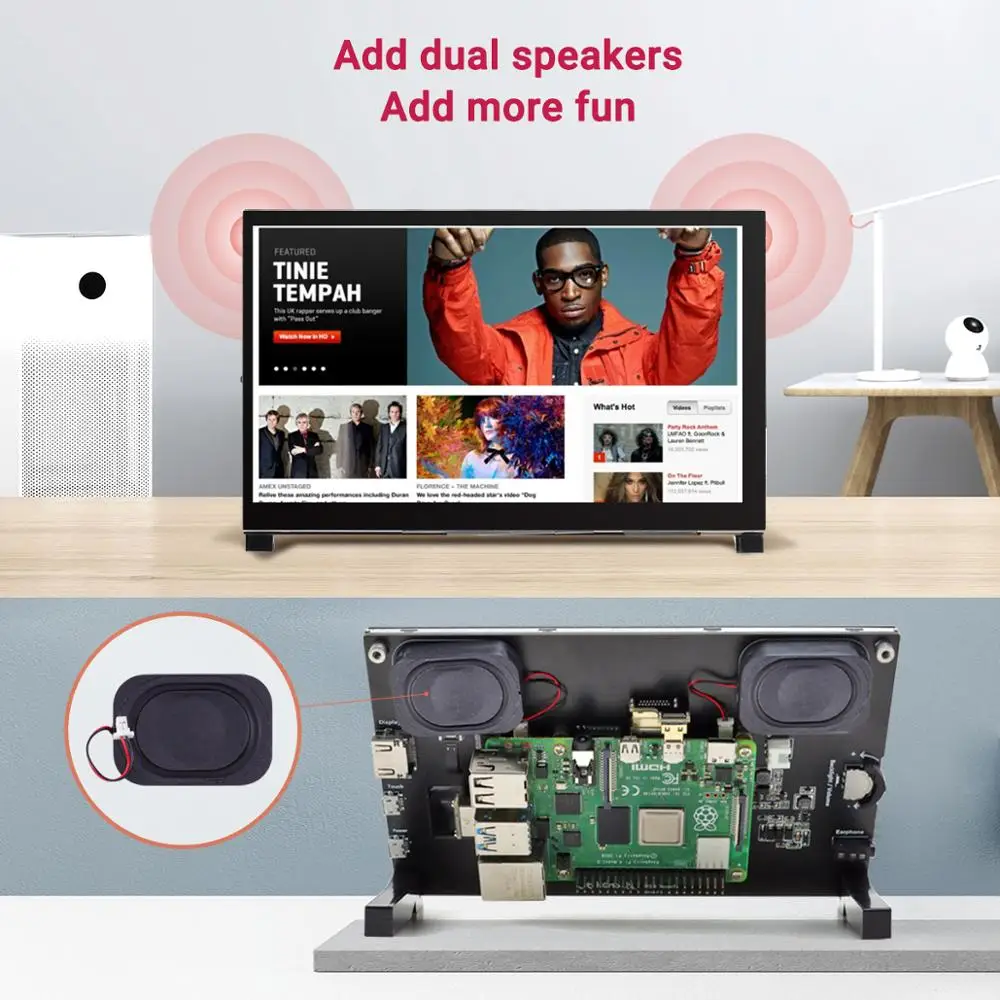 New Arrival 7 Inch HDMI Touchscreen Monitor 1024x600P 7'' HDMI Display with Dual Speakers for Raspberry Pi 4B Screen with Stand