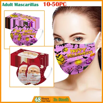 

10PCS Unisex Christmas Printed Dustproof Protective Soft Masks For Adults Anti-stof Veilig Ademend 3-Layer Adjustive Face Masks