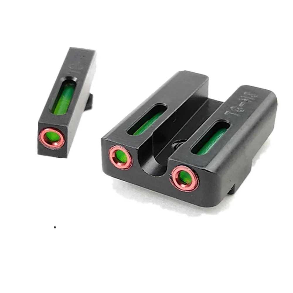 

Red Fiber Optic Front and Rear Sights Set for Glock 17 19 23 24 26 9mm Pistol Gun Slide Glow in Dark with Focus-lock Night Sight