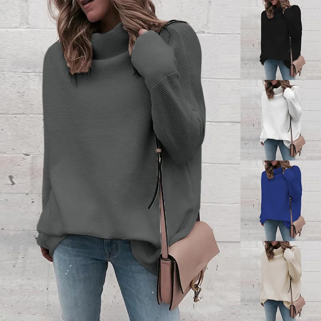 

Autumn Women Sweater Winter New High Collar Pullover Knitted 2018 Female Knitted Sweater Long Sleeve Loose Ladies Sweater