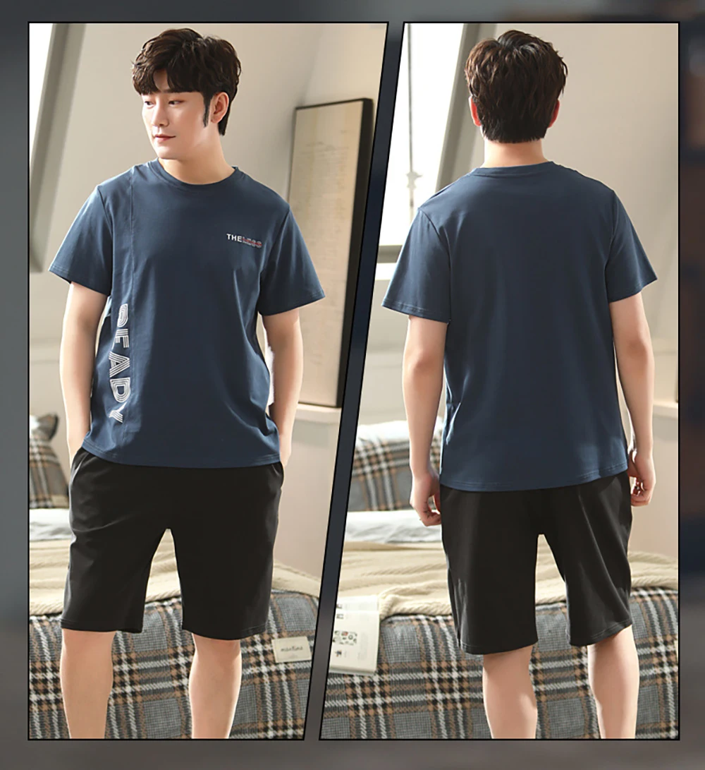 Summer Fashion LOVE Print Pijama Casual Men Pajama Sets Comfortable Cotton Short Pajamas With Shorts Man Soft Thin Pyjama Sets mens fleece pajama pants