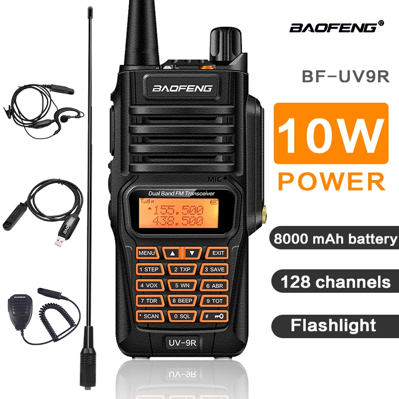 Портативная рация BAOFENG UV 9R PLUS 10 Вт водонепроницаемая Двухдиапазонная CB VHF UHF
