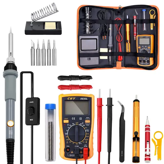 Adjustable Temperature Electric Soldering Iron kit 220V 110V 60W Welding Solder Rework Station Heat Pencil Repair Tools S2-4-grey set