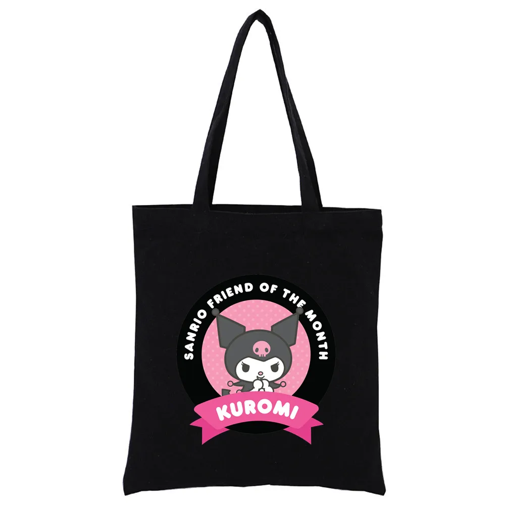 Little Black Bunny Cat Rock Reusable Shopping Bag Women Canvas Tote Bags Printing Eco Bag Cartoon Shopper Shoulder Bags Black