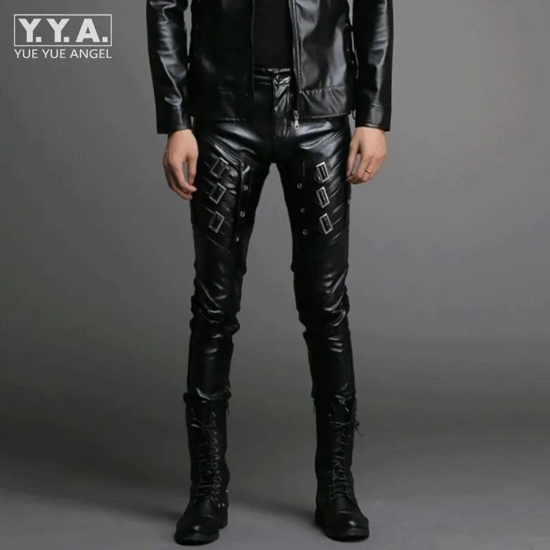 Популярные кожаные новые модные мужские штаны в стиле панк стильные