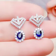 Натуральный сапфир треугольник стиль Висячие серьги 925 стерлингового серебра ювелирные украшения 0.6ct* 24 шт драгоценный камень# R982804