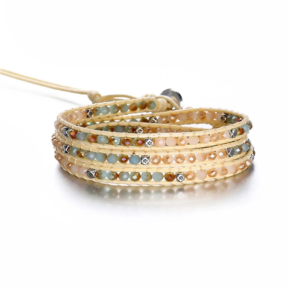 Boho Винтажный Регулируемый многослойный браслет браслеты для женщин Зеленые Бусины Кристалл Плетеный Веревка Ювелирные изделия с бриллиантами - Окраска металла: BA-0037