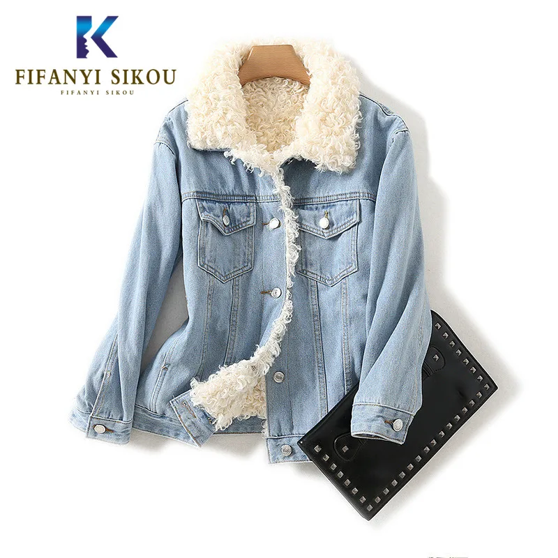 

2019 Winter Denim Jacket Women High quality Thick Warm Lambswool Short Jackets Loose Casual Vintage Denim Coat Female Outerwea