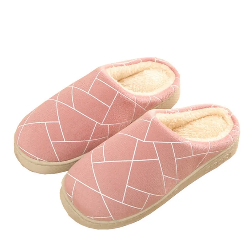 

2019 Autumn Winter Female Striped Cotton Slippers Women Indoor Non-Slip Floor Warm Home Slippers
