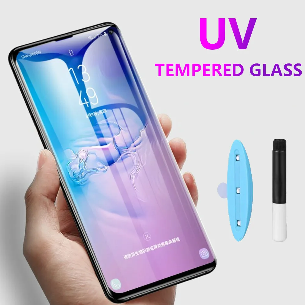 

UV Full Glue Tempered Glass for Samsung S8 S9 S10 Plus S10E Lite Screen Protector for Galaxy Note 10 pro 8 9 S7 Edge UV liquid
