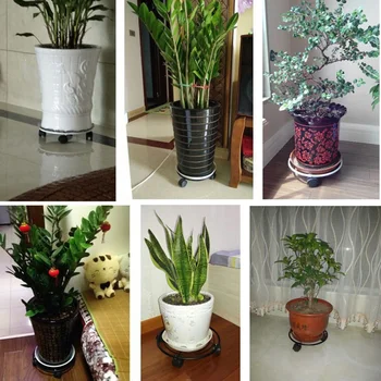 

Plant Pot Round Wheels Mover Trolley Flowerpot Garden Plate Metal Stand Baskets Pots Window Boxes 1*Plant Stand(With Wheel)