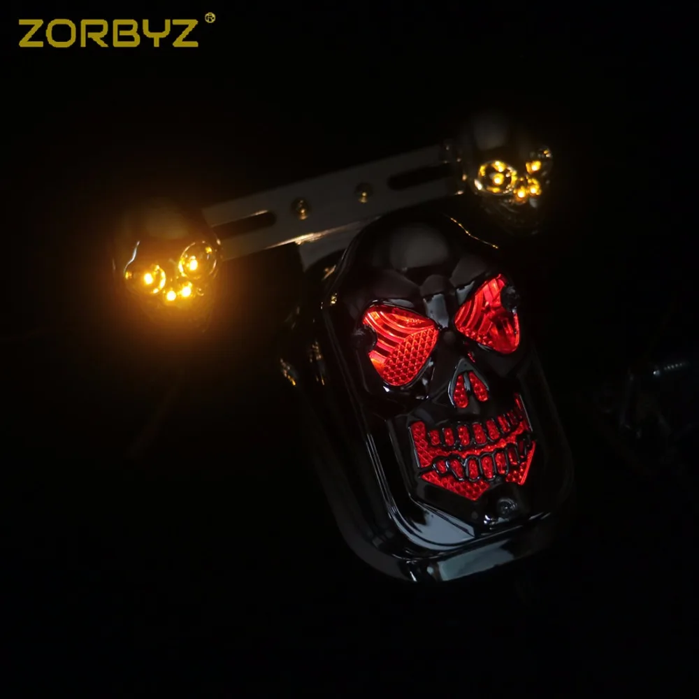 ZORBYZ Хром Череп поворотник крыло тормозной фонарь для Honda Yamaha Harley Крузер, Боббер чоппер