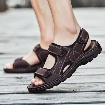 

Top Quality Comfortable Men Sandals Natural Leather Sandals Men Soft Outdoor Summer Shoes Men Plus Size Non-Slip Men Shoes
