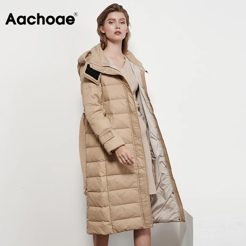 Aachoae Solid Winter White Duck Down Coat Women