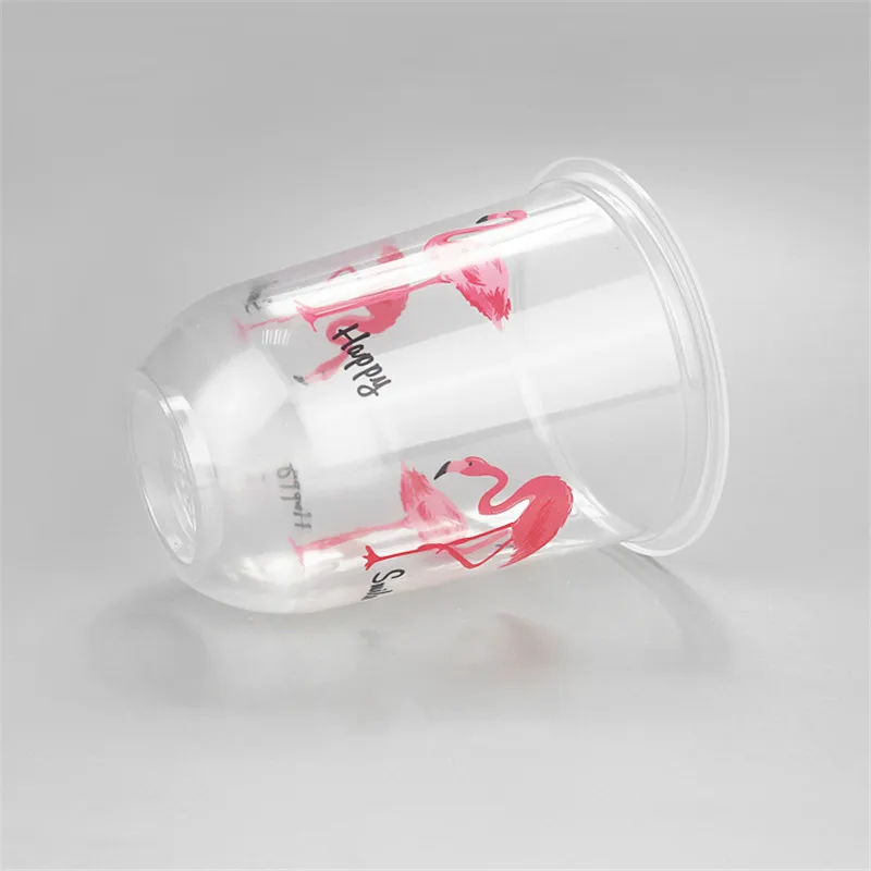50 шт. высококачественные прозрачные одноразовые чашки u-образный день рождения креативный Фламинго счастье пластиковая чашка с крышкой