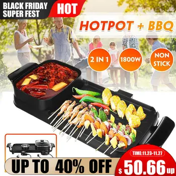 

2 In 1 Multi Cooker Electric Grill Hot Pot Set Non-Stick Stir-Fry Barbecue Oven Pan Frying Baking Pan BBQ Griddle 1800W