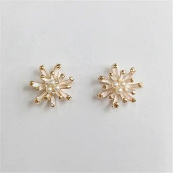 

10PCS 17mm Metal Alloy KC Gold Crystal Imitation Pearl Flowers Connectors Charm DIY Hair Accessories For Jewelry Making