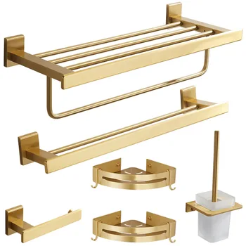 

Gold Brushed Shower shelf Luxury Bathroom Hardware SetSpace Aluminum Toilet Paper Holder Soap Dish Ceramic Towel Rack 40cm