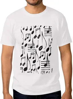 

New Arrivals Summer Hand Drawn Music Notes White T-Shirt Cotton Tee Shirts Casual Summer Graphic Tshirts for Men