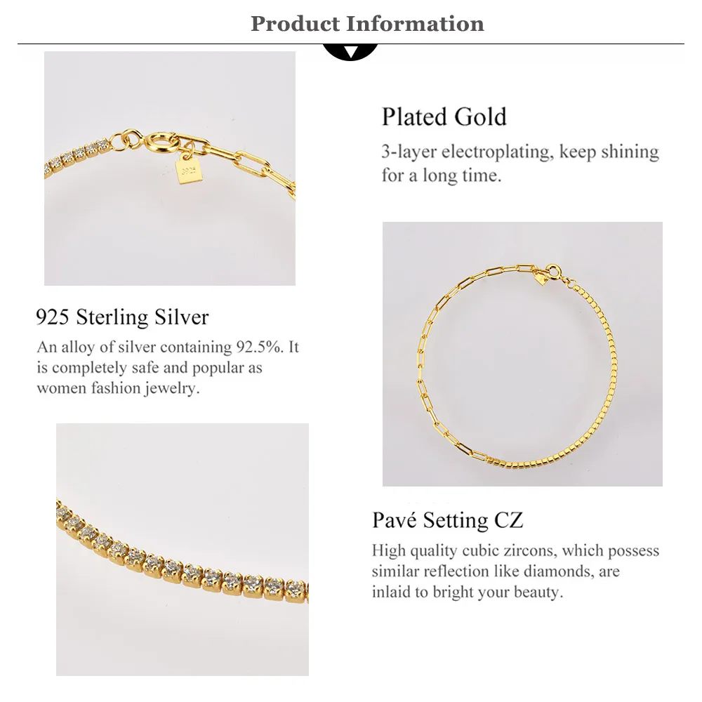 18k Gold 925 Sterling Silver Zircon Splice Chains Bracelet