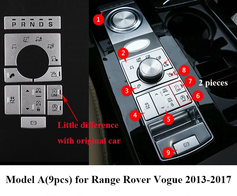 Сплав Автомобильная центральная консоль для салона Кнопка регулировки режима блёстки для Range Rover Vogue 2013- аксессуары автостайлинг - Название цвета: Model A 9pcs