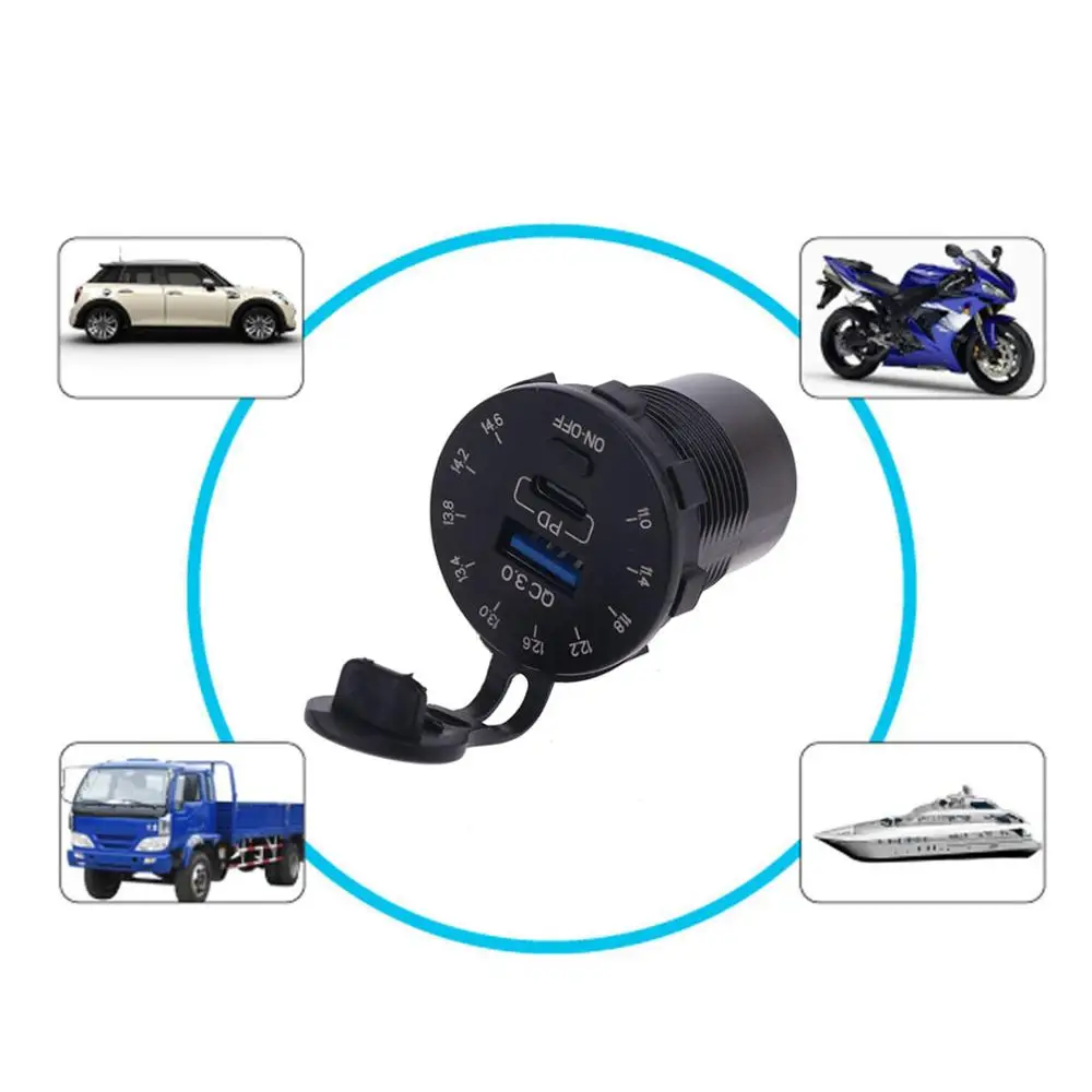 Водонепроницаемый 12V Быстрая зарядка QC3.0 USB 18 Вт Тип C PD автомобиля Зарядное