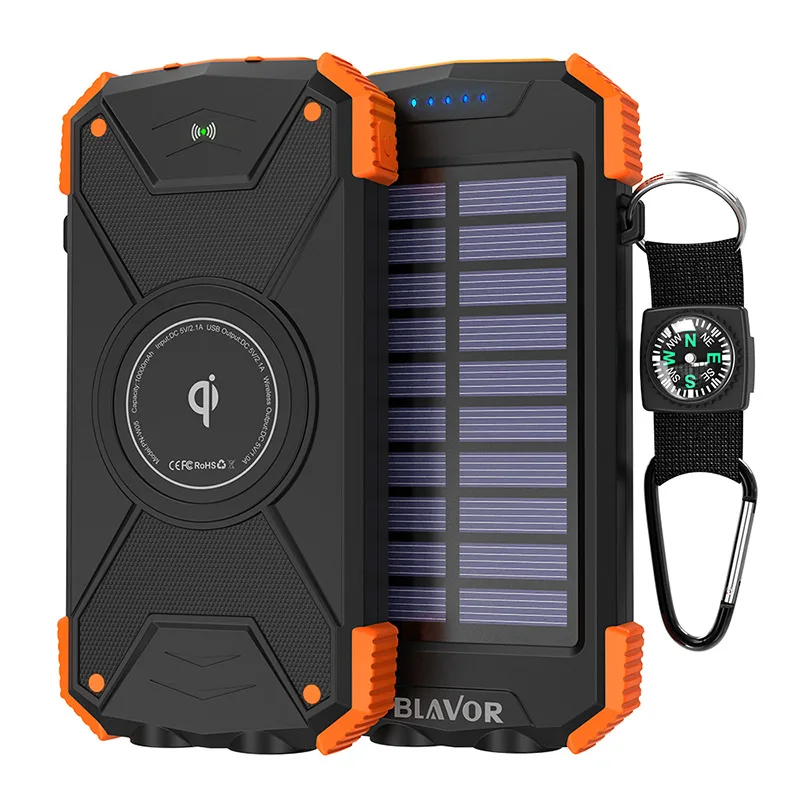 Xiao mi бренд беспроводной Солнечный внешний аккумулятор QI 3,0 водонепроницаемый внешний аккумулятор Carregador портативный внешний аккумулятор для Xiao mi Iphone Xr mi - Цвет: Оранжевый