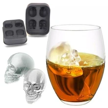 Hot 3D Skull Silicone Ice Cube Mold Tray Easy Release 4 Giant Skulls Ice Cube Maker, Black