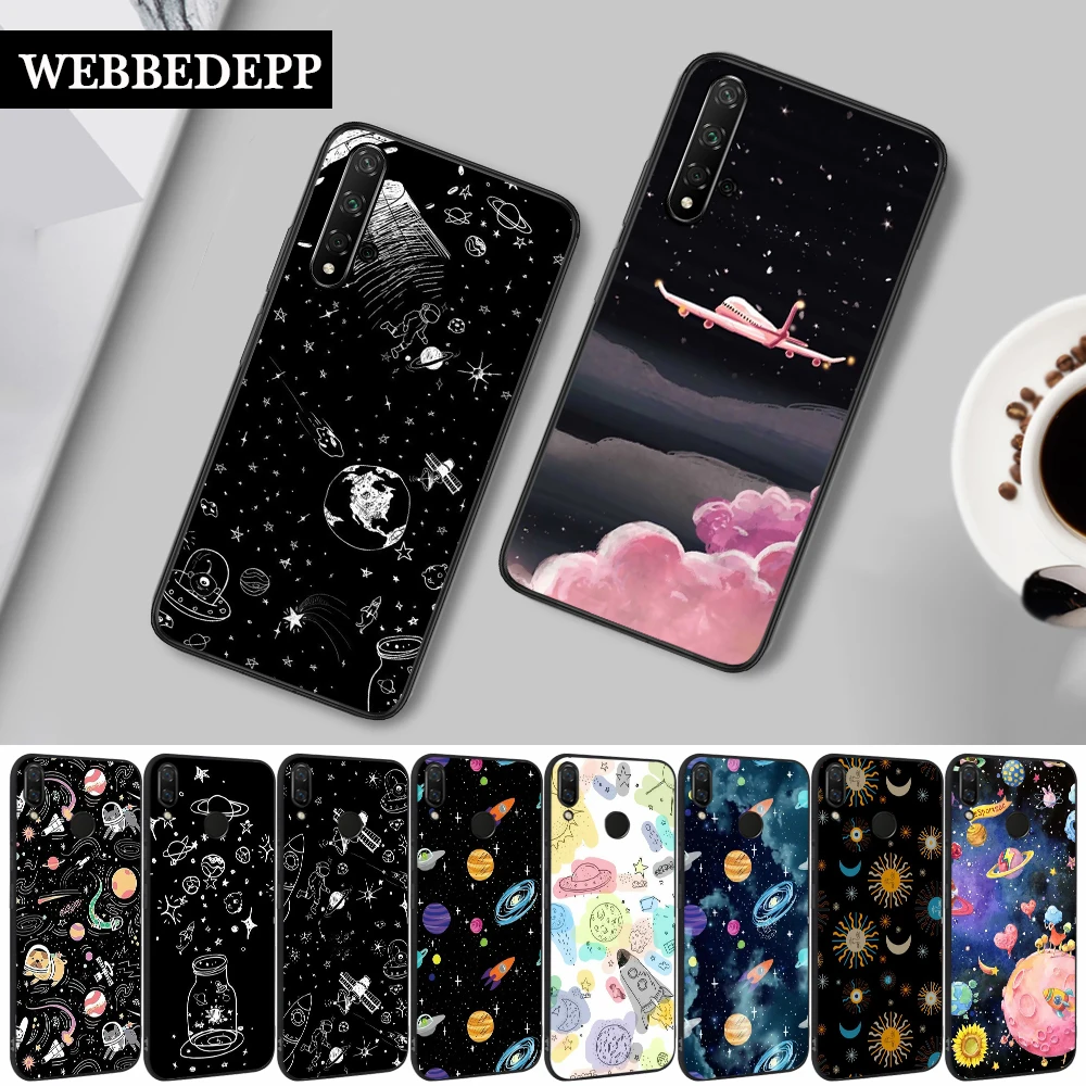110W white moon stars space astronaut Silicone Case for Huawei honor 6A 7A Pro 7X 8 Lite 8X 8C 9 9X Note 10 View 20 | Мобильные