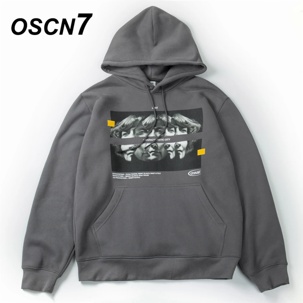 OSCN7 уличные повседневные флисовые Свободные толстовки с принтом Мужские осенние уличные ретро большие размеры толстовка с капюшоном мужские s D-777