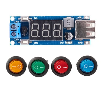 

DC-DC 4.5-40V to 5V 2A Step-Down LED Voltmeter USB Buck Voltage Converter Module with 4 X 12V LED Illuminated Rocker On-Off Togg