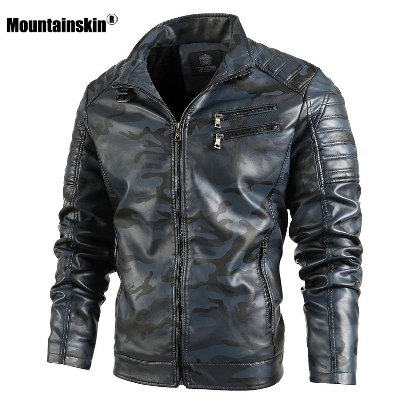 

Mountainskin Winter Mens Jacket PU Camouflage Thick Warm Men's Motorcycle Jacket New Fashion Windproof Leather Coat Male MT202