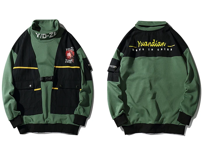 Aelfric Eden хип хоп карго мужские толстовки Harajuku уличная мода Водолазка длинный рукав повседневный хлопок объемный пуловер - Цвет: Зеленый