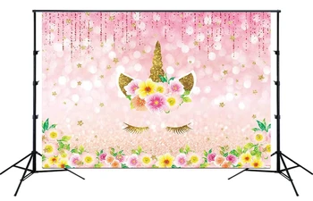 

Birthday backdrop princess background sparkle flowers girls party unicorn banner dessert table scene setter SM-260