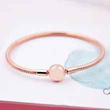 925 пробы, серебряный браслет, розовое золото, моменты, гладкий шар, застежка, змейка, браслет, подходит для женщин, бусина, шарм, сделай сам, европейская бижутерия