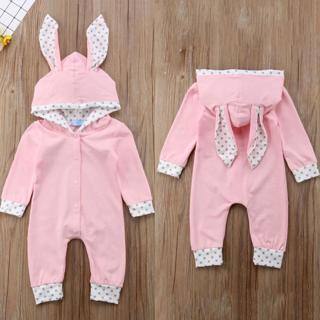 ARLONEET Todder Kid new born baby clothes Girl Boy Girls Cartoon Rabbit Ear Hooded Spring Autumn clothes Bodysuit baby costumes