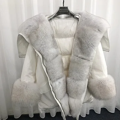 JAZZEVAR Зимнее новое поступление женское пальто топ черный цвет качество средней длины модная женская парка с натуральным мехом зимнее пальто W9087 - Цвет: White Fox fur 07