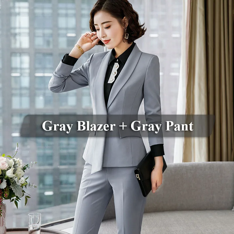 2 Piece Gray Suits Lenshin, формальный Асимметричный серый брючный костюм для женщин, офисная одежда, элегантный стиль, деловой пиджак со штанами - Цвет: 2 Piece Gray Suits