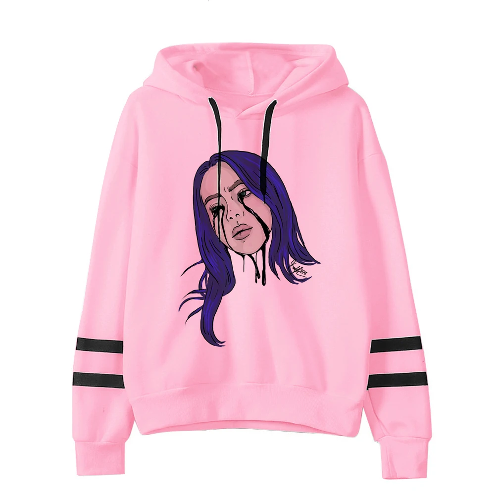 Kpop Billie Eilish худи для женщин Harajuku мода Ulzzang розовый принт толстовки Женская одежда Графический мультфильм Kawaii капюшон