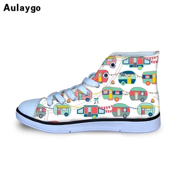 

Aulaygo Sneakers Kids Children's Shoes Cute Happy Camper Pattern Boys Girls Canvas Casual Outdoor Flats Kids High-top Footwear
