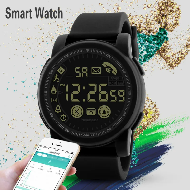 Mens Digital Watches Fitness Free Shipping Smart Electronic Watch Bluetooth Movement Phone SMS Reminder Pedometer Chronograph