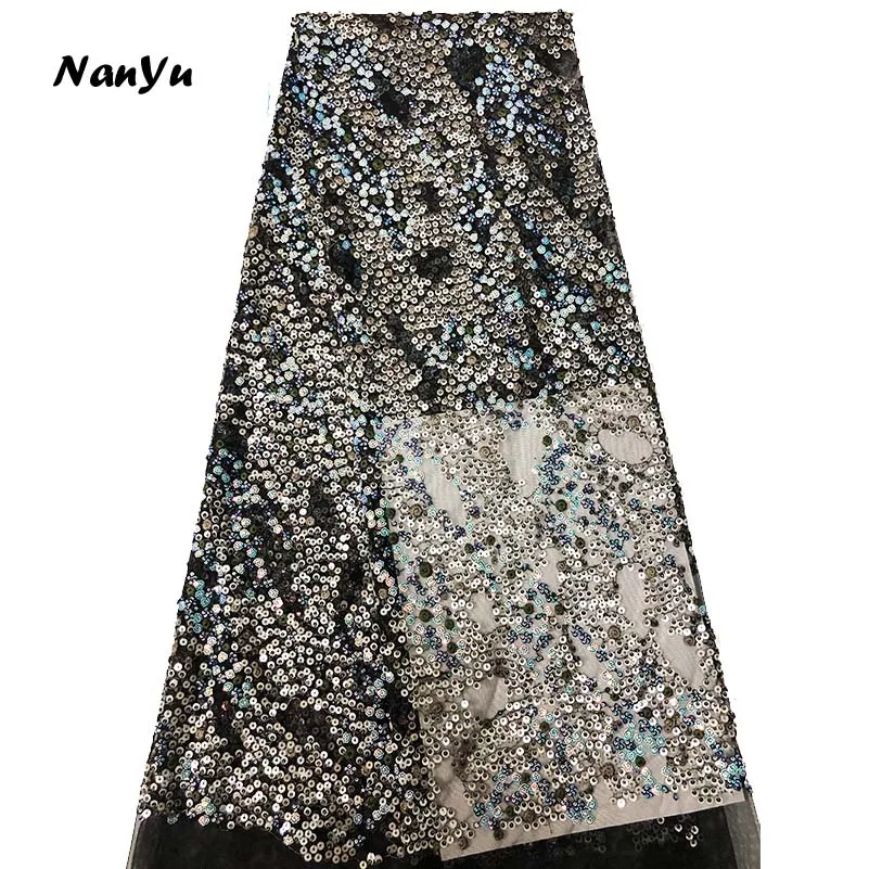 color 1 Latest Nigerian French Tulle Lace with Sequin High Quality African Sequins Lace Fabric - Цвет: color 1
