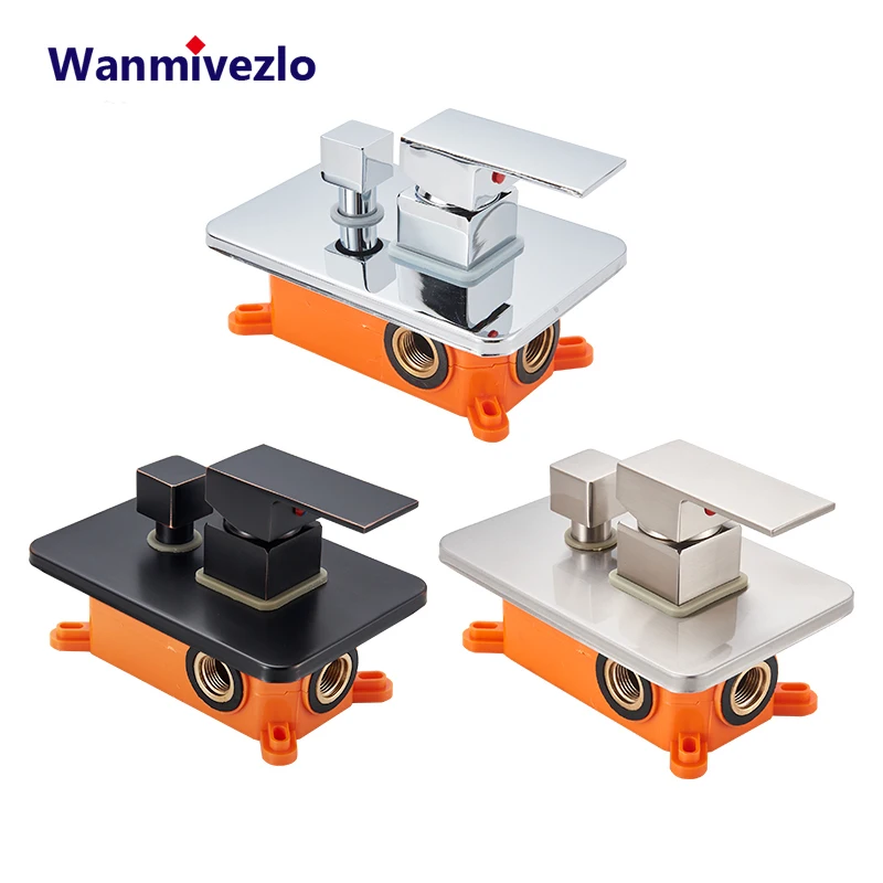 กล่องฝังตัววาล์วผสมฝักบัวก๊อกน้ําควบคุมวาล์วก๊อกน้ําทองเหลือง 3 ทิศทางกล่องสีส้มร้อน/เย็นวาล์วผสมตลับหมึก 1