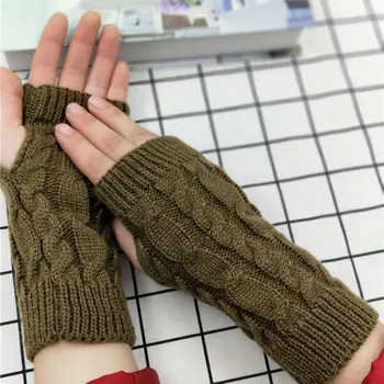 

Winter Female Wool Half Finger Gloves Twist Knit Warm Couple Riding Playing Warm Touch Screen Gloves