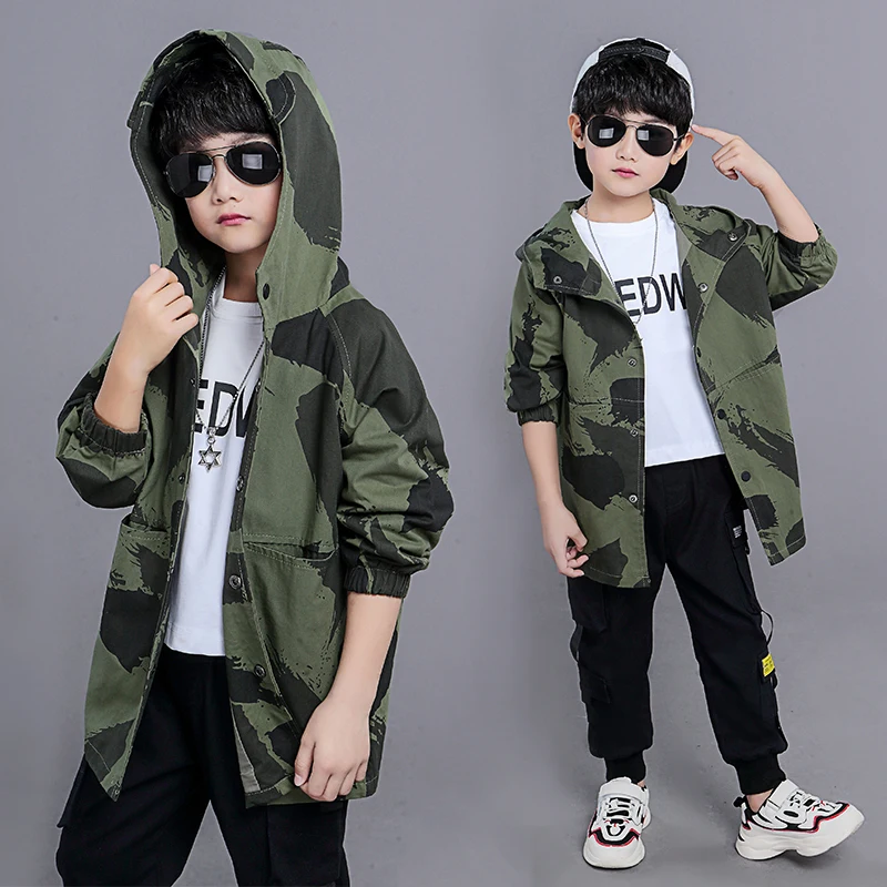 

Camouflage Cat Printing Zipper Windbreaker Coats Kids Hooded Outwear Boy Girls Green Jacket Children 2019 Autumn New Fashion