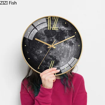 

European Minimalist Wall Clock Metal Watcher Hanging Ornaments Mural Iron Walls Timer Nordic Home Decoration Accessories Modern