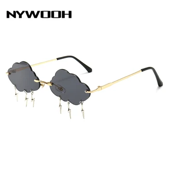 

NYWOOH Rimless Sunglasses Women Fashion Cloud Shape Sun Glasses Men Funny Lightning Pendant Party Sunglass Beach UV400